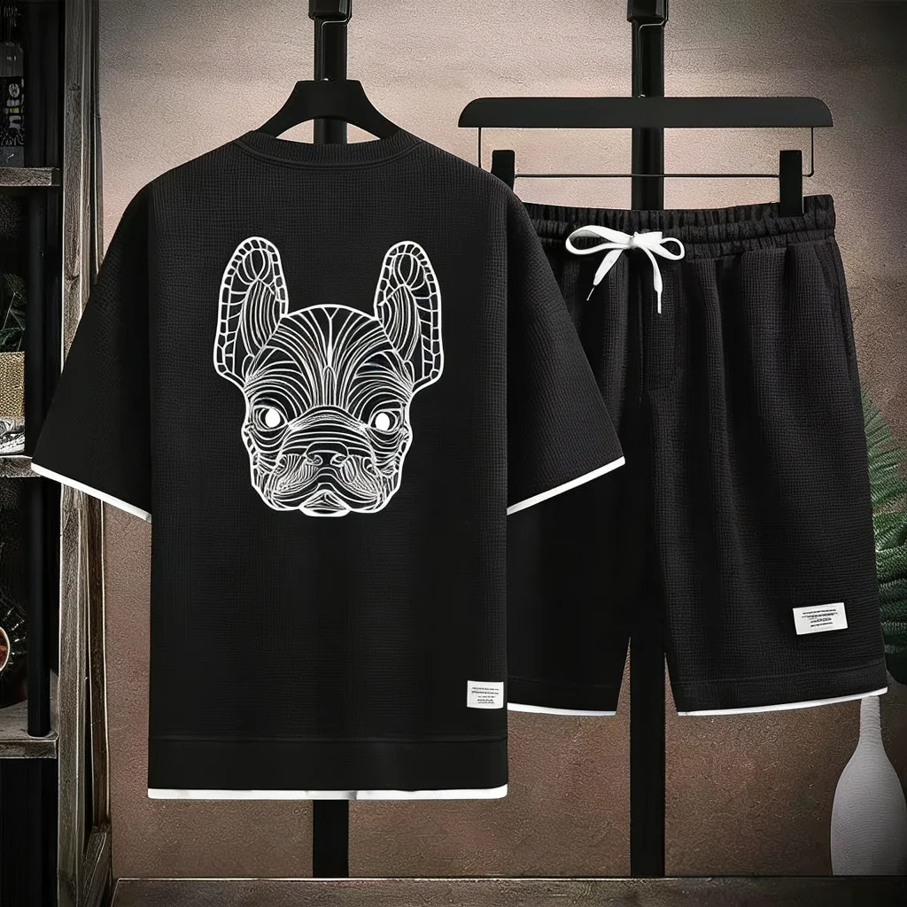 Running Gear Men - ฤดูร้อนผู้ชายเสื้อยืดแขนสั้นลำลองแห้งเร็วและกางเกงขาสั้นชุดแฟชั่นสตรีทแฟชั่นวิ่งกีฬาชุด 2 ชิ้น