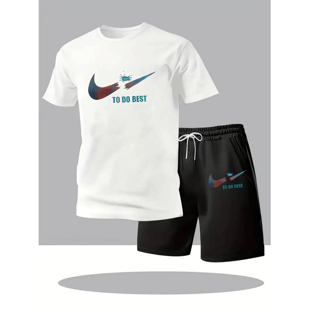 Running Gear Men - ใหม่ฤดูร้อนชุดกีฬาผู้ชายแฟชั่นสองชิ้นกีฬาฟิตเนสวิ่งสบายๆแห้งเร็วแขนสั้นกางเกงขาสั้นชุดผู้ชาย