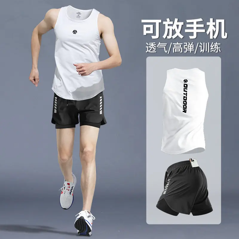 Running Gear Marathon - ชุดวิ่งฤดูร้อนสำหรับผู้ชาย - อุปกรณ์มาราธอนระดับมืออาชีพ เสื้อกล้าม/เสื้อยืดแห้งเร็ว และกางเกงขาสั้นสำหรับฝึกซ้อม