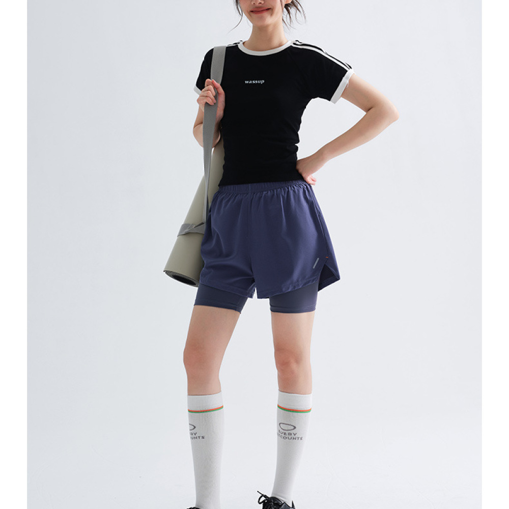 Running Gear Junior - กางเกงขาสั้นกีฬาผู้หญิงแบบสองชั้น แห้งเร็ว สำหรับโยคะ ออกกำลังกาย วิ่ง และฟิตเนส
