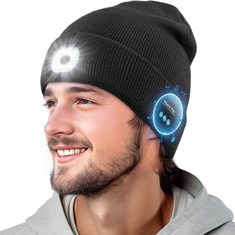 Running Gear To Keep Warm - หมวกไหมพรมมีไฟ LED บลูทูธ สำหรับวิ่งกลางคืน ตกปลาตอนกลางคืน ชาร์จ